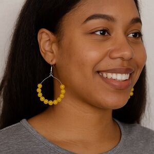 Yellow Beaded Hoop Earrings